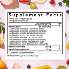 Close-up of 16 probiotic strains label for Doctor's Recipes Women's Probiotic