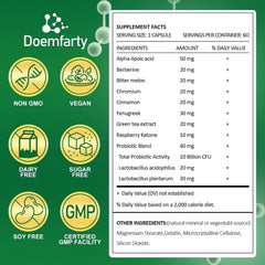 Doemfarty GLP-1 probiotic capsules promote gut health.
