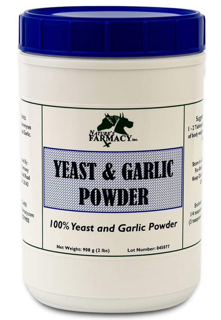 Dogzymes Yeast and Garlic Powder bottle, vitamin B rich supplement for dogs.