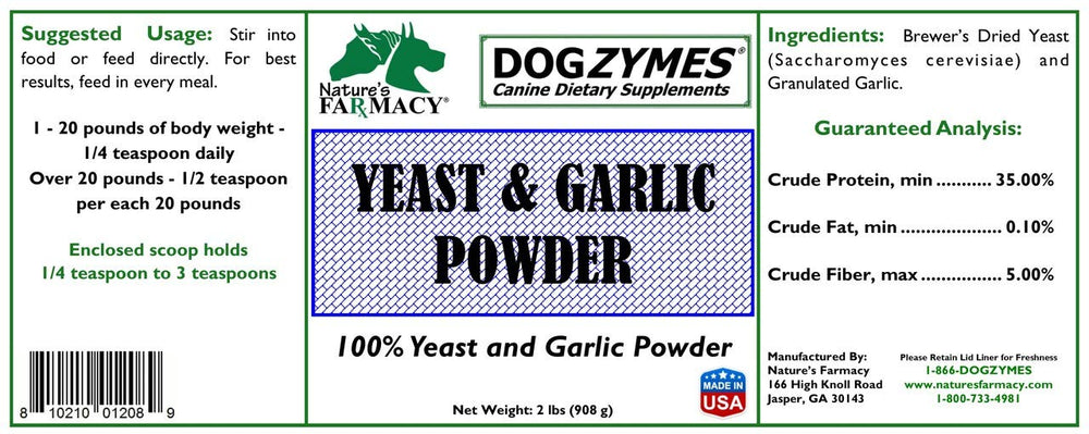 Dogzymes Yeast and Garlic Powder measuring spoon ready to mix into dog meals.