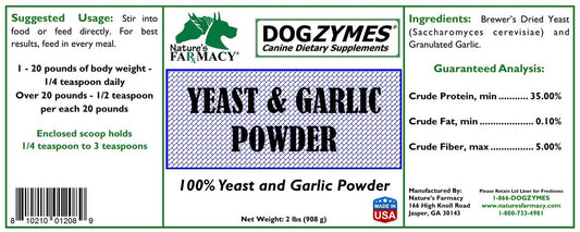 Dogzymes Yeast and Garlic Powder measuring spoon ready to mix into dog meals.