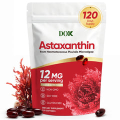 DOK Astaxanthin softgel bottle highlighting antioxidant support for daily wellness.