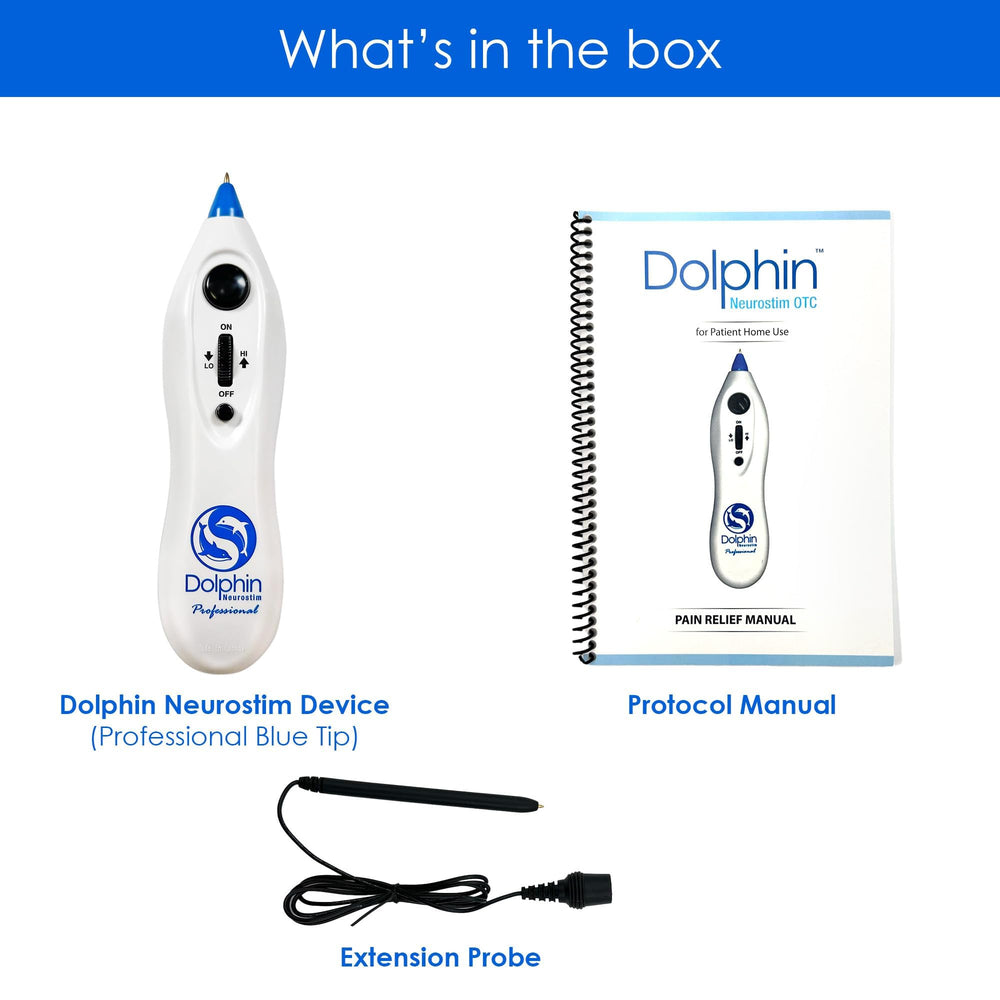 Dolphin Neurostim no-needle design provides painless self-treatment.