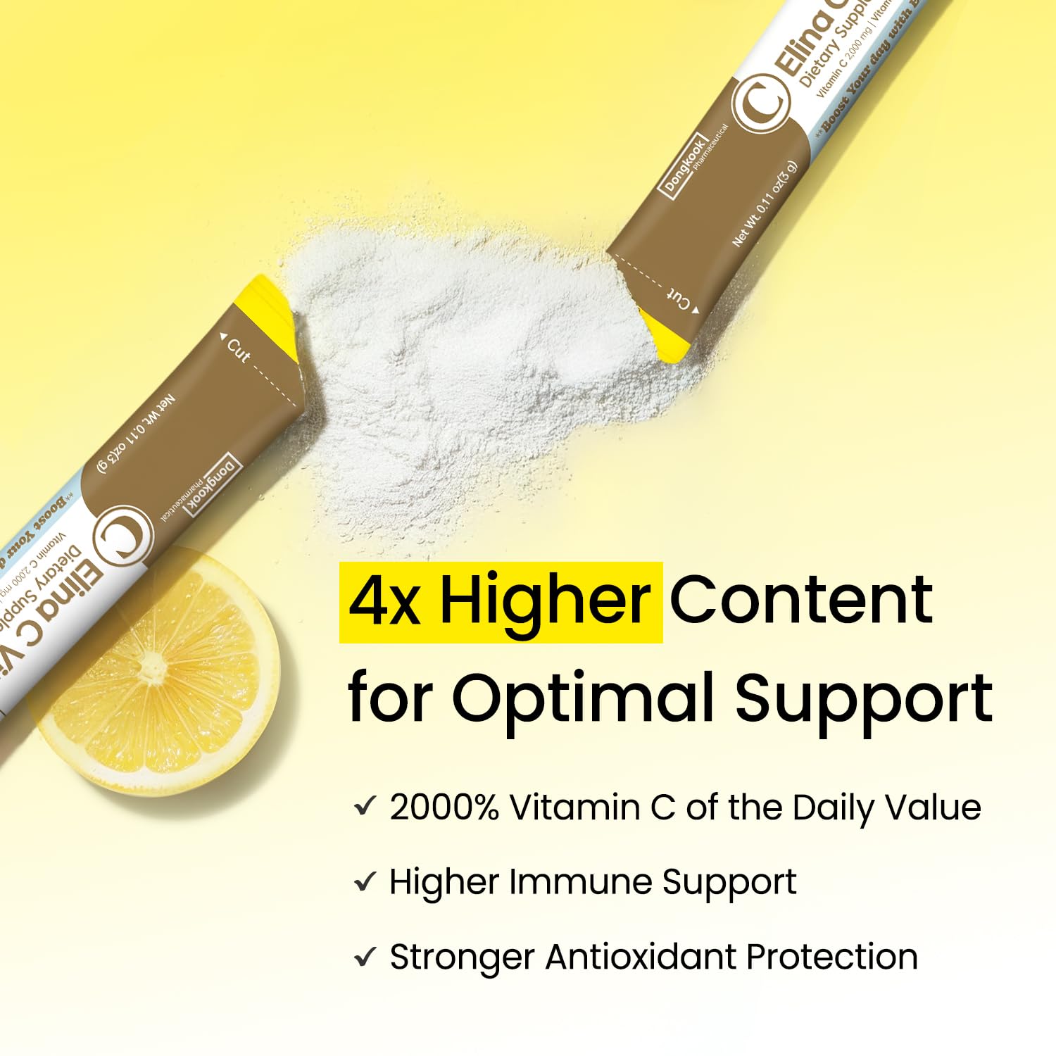 DONGKOOK Vita Pop zero sugar lemon drink mix in a prepared glass.