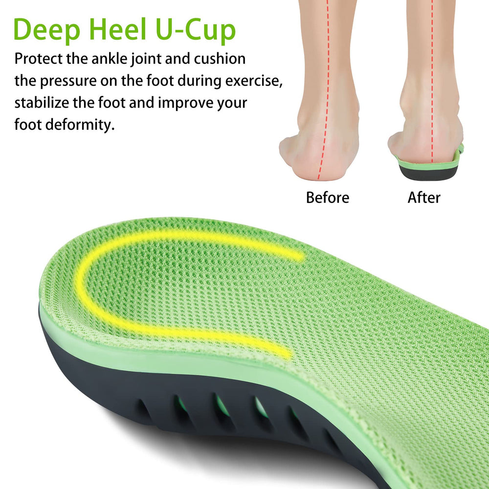 DONQE deep heel cup improves heel alignment and impact absorption.