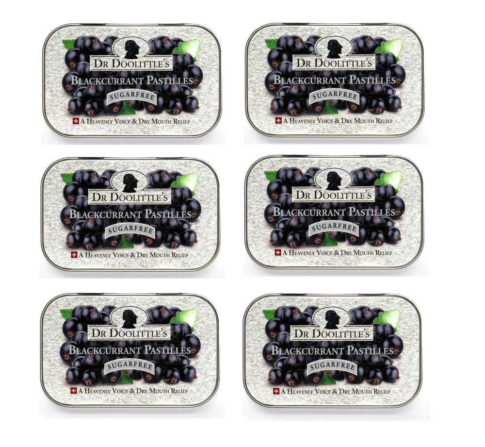 DOOLITTLE blackcurrant pastilles tin for on-the-go throat moisture.