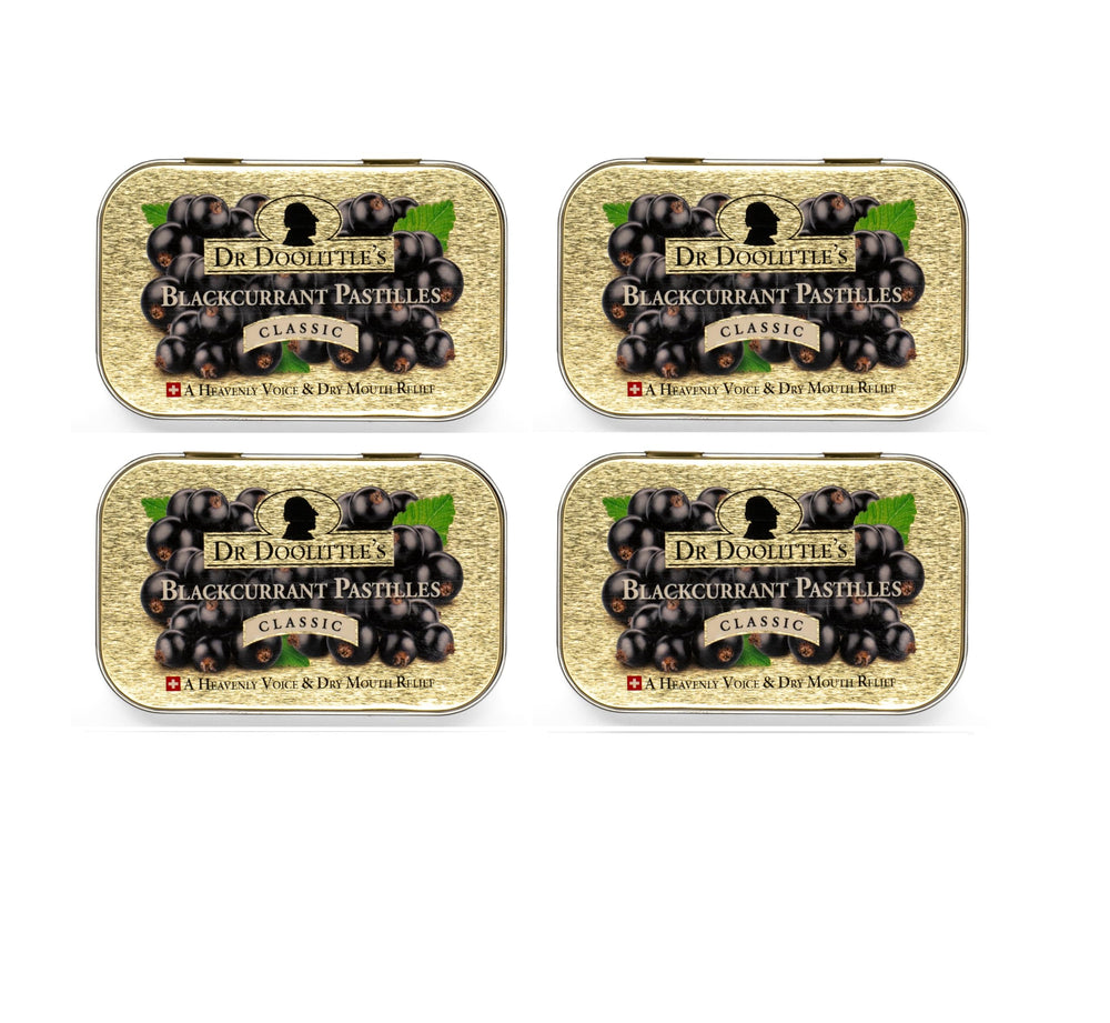 Doolittle Dr Classic soft fruit pastilles tin front offers portable throat relief on the go.