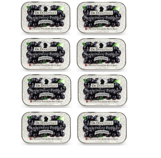 DOOLITTLE Dr Sugar Free Pastilles blackcurrant tin, portable throat comfort on the go