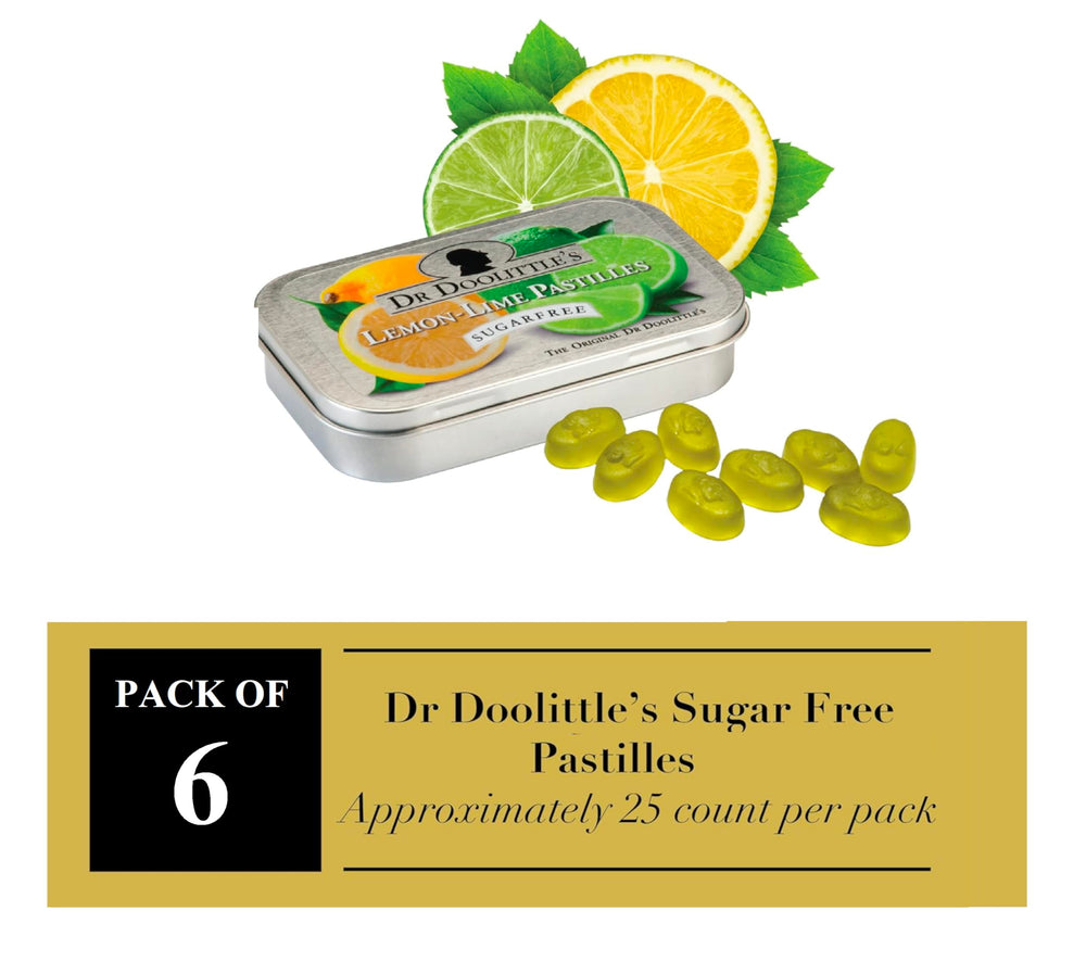 DOOLITTLE pastilles label close-up highlighting sugar-free formula and vitamin C