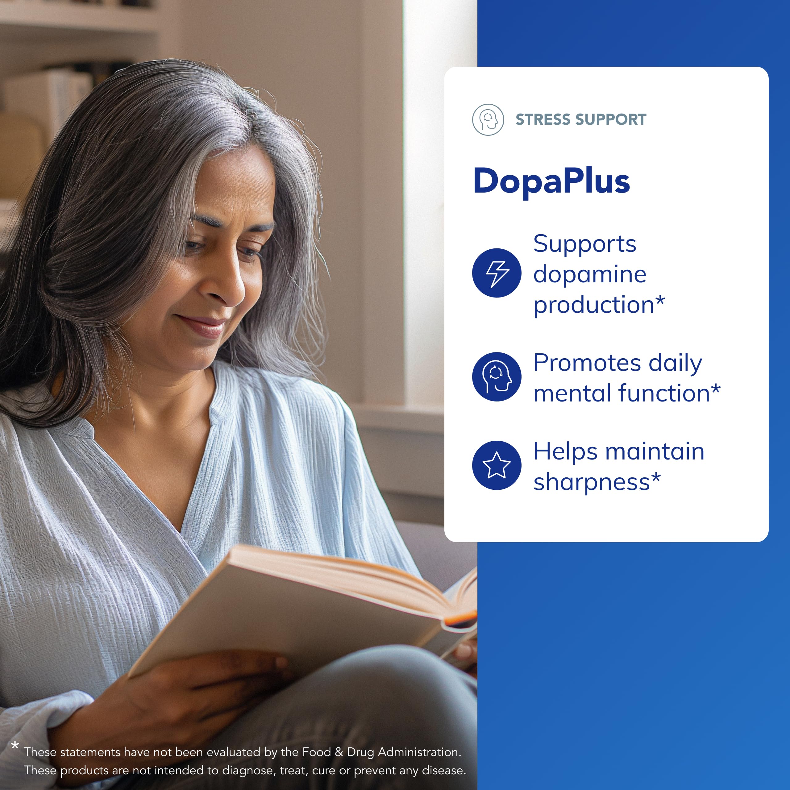 DopaPlus capsules on white background suggesting simple daily supplementation.