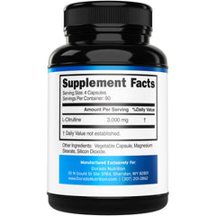 Dorado Nutrition L Citrulline bottle back label with serving size and ingredients.