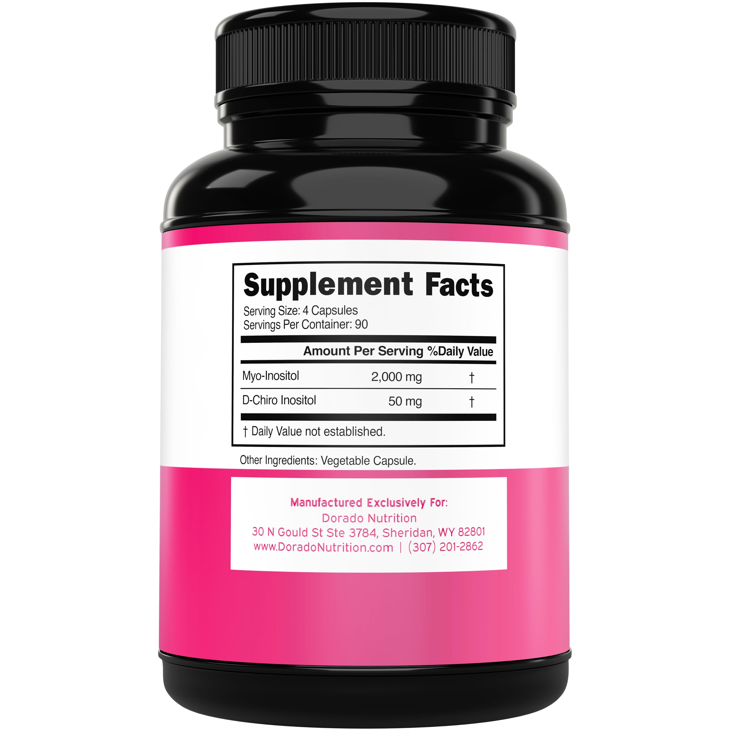 DORADO NUTRITION bottle side view showing 360 capsules for hormone support.