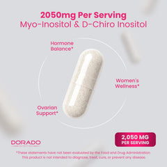 DORADO NUTRITION Myo-Inositol & D-Chiro Inositol capsules close-up with smooth coating.