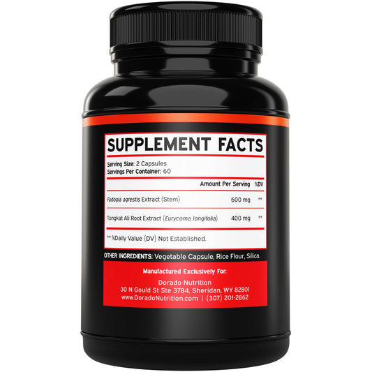 Dorado Nutrition Tongkat Ali capsules close-up for athletic performance support.