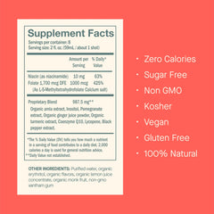 Close-up of DOSE bottle highlighting CoQ10 and Curcumin ingredients
