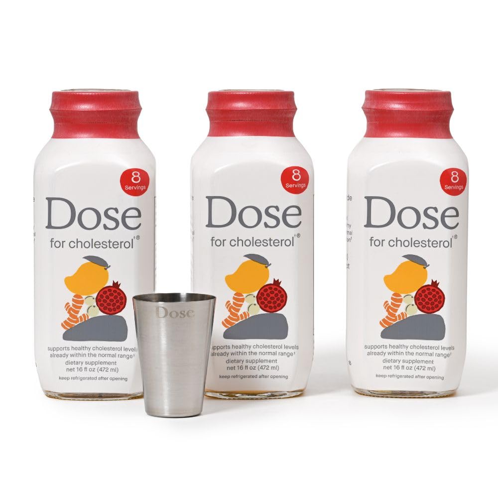 DOSE cholesterol bottle front view showcasing gluten-free vegan heart-support formula
