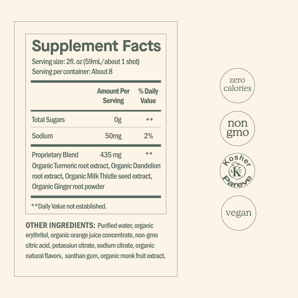 Dose for Your Liver bottle label close-up with turmeric and milk thistle details