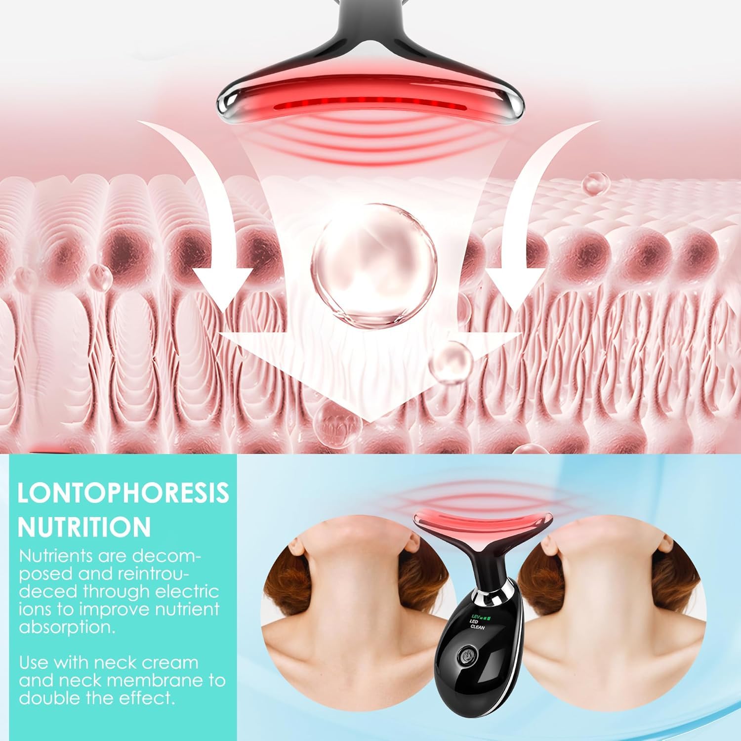 Doset facial massager showing 7-color LED lights for ambience.