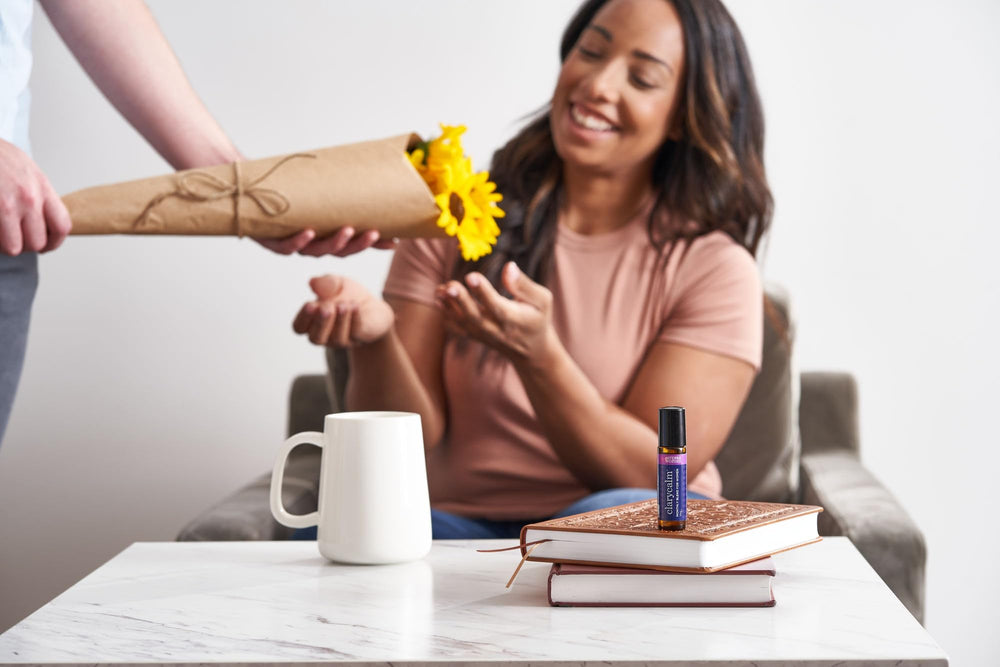 doTERRA Clary Calm bottle side view showing compact 10 ml size.