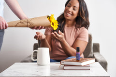 doTERRA Clary Calm bottle side view showing compact 10 ml size.