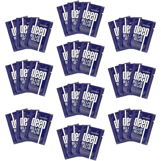 doTERRA Deep Blue Rub sample packet front view, portable 2 ml size for athletes.