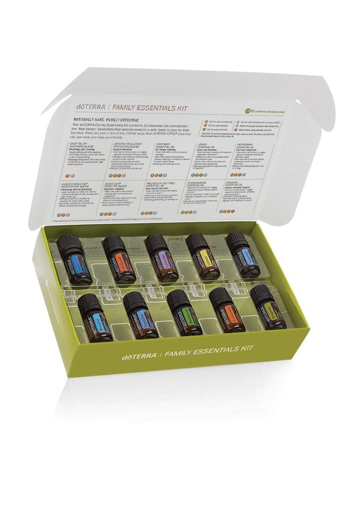 doTERRA Family Essentials Kit front view with 10 CPTG oils for daily family care
