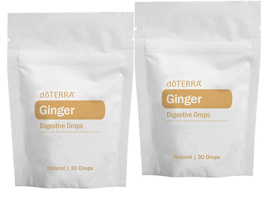 doTERRA Ginger Throat Drops bag front illustrating on-the-go digestive support