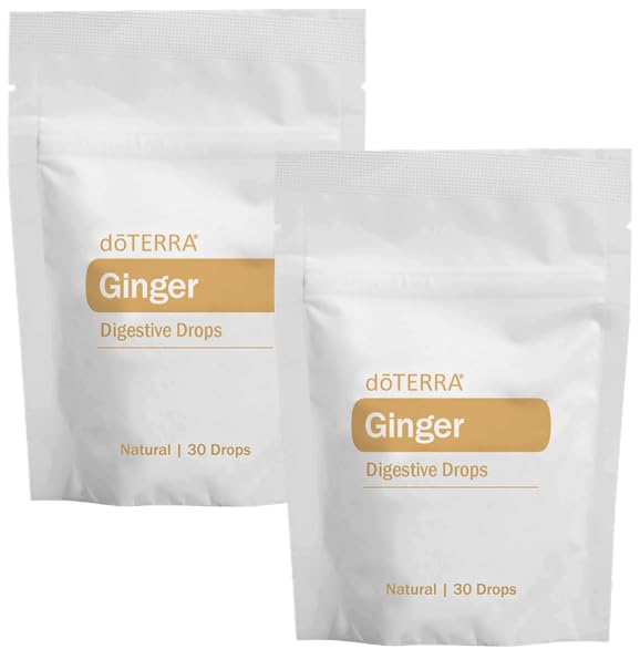 doTERRA Ginger Throat Drops packaging close-up highlighting natural ingredients and flavor