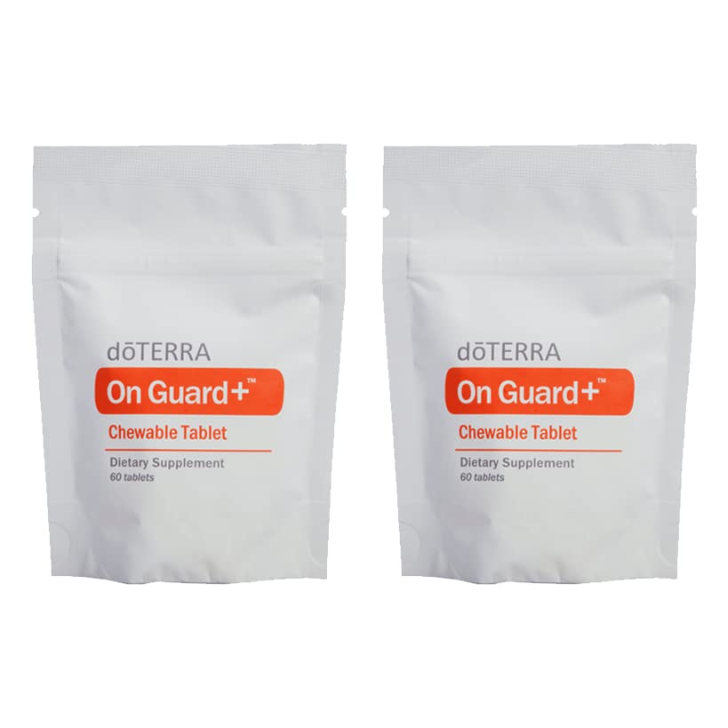 doTERRA On Guard+ chewables shown in a 2-pack for immune support.