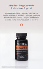 doTERRA On Guard softgels pack highlighting antioxidant defense and environmental protection benefits