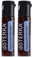 doTERRA Peppermint beadlets bottle close-up, convenient oral care and digestive support.