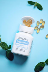 doTERRA Peppermint Softgels packaging highlighting natural peppermint oil.