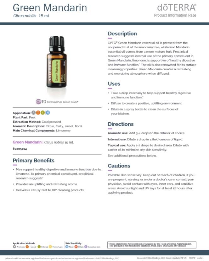 doTERRA Green Mandarin label detail emphasizing natural origin