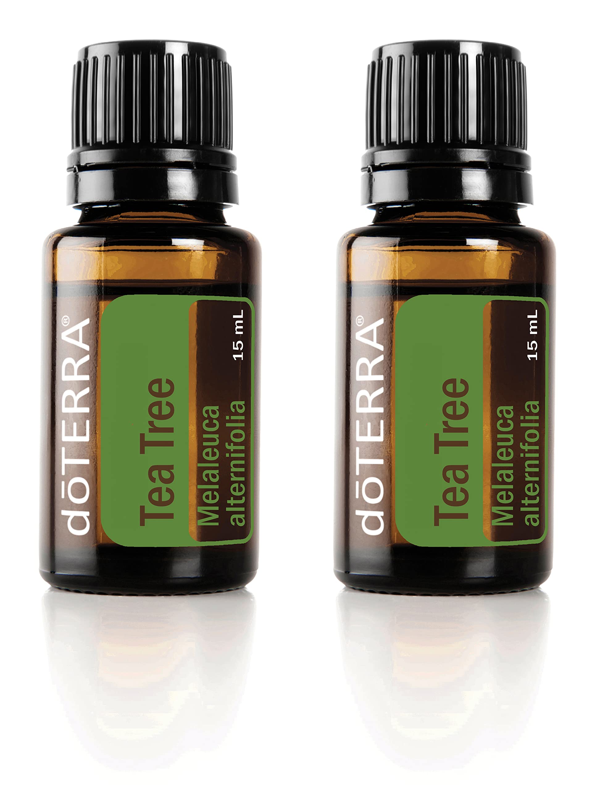 doTERRA Melaleuca oil bottle close-up showcasing 15 ml size and purity for skincare and diffusion.