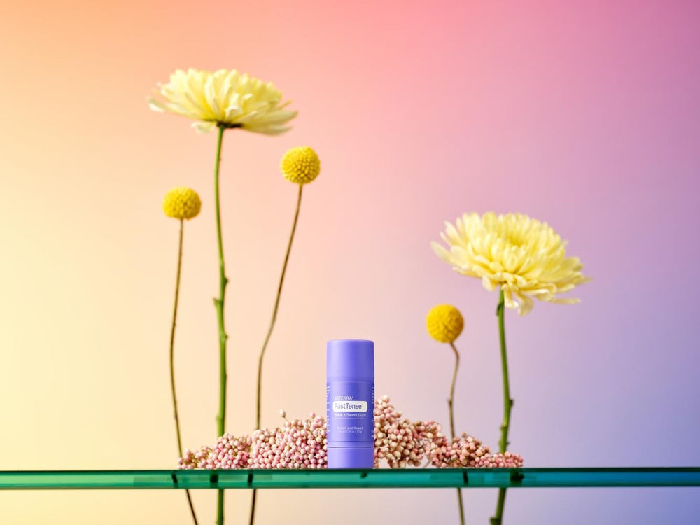 doTERRA PastTense Stick close-up texture showing a smooth, non-greasy glide
