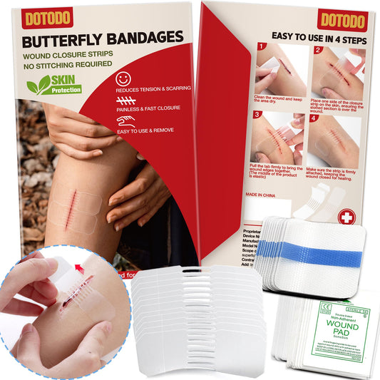 Dotodo butterfly bandages emergency closure close-up demonstrates quick, painless wound management.