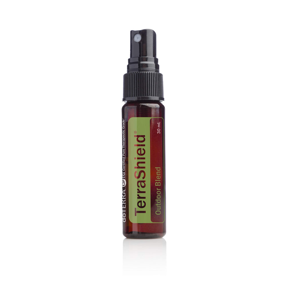 doTERRA TerraShield outdoor spray offers protection and a fresh woody scent for outdoor outings.