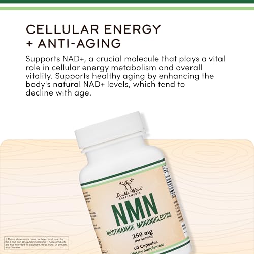 Double Wood NMN label close-up with dosage information.