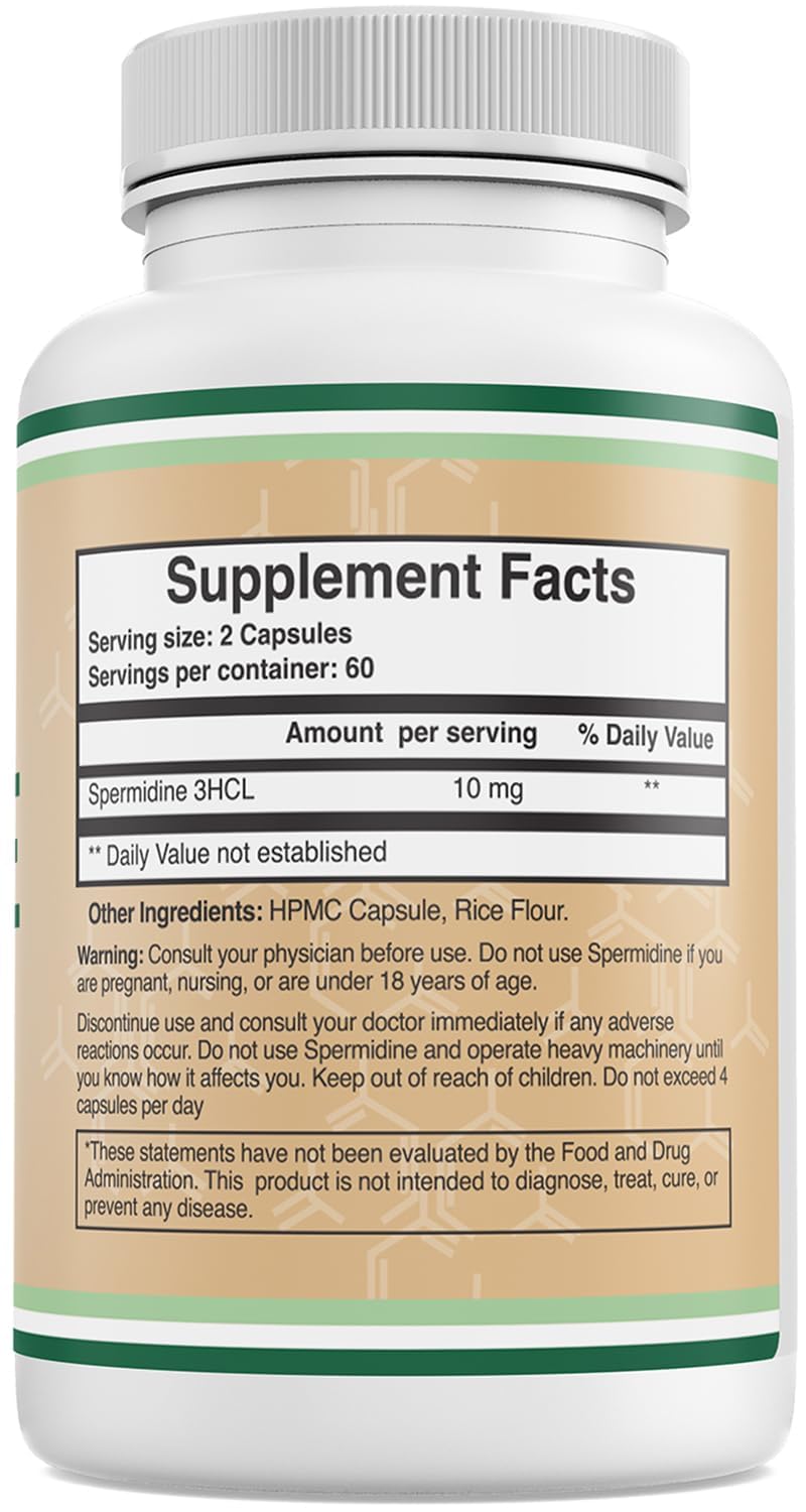 Double Wood Spermidine Supplement label on box aids informed purchasing.