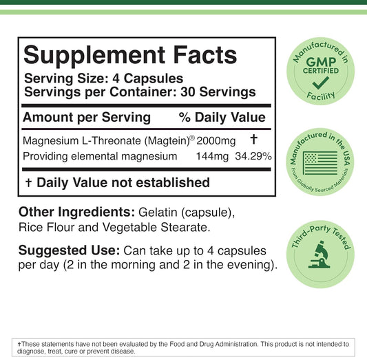 Magtein botella 120 cápsulas para toma diaria conveniente