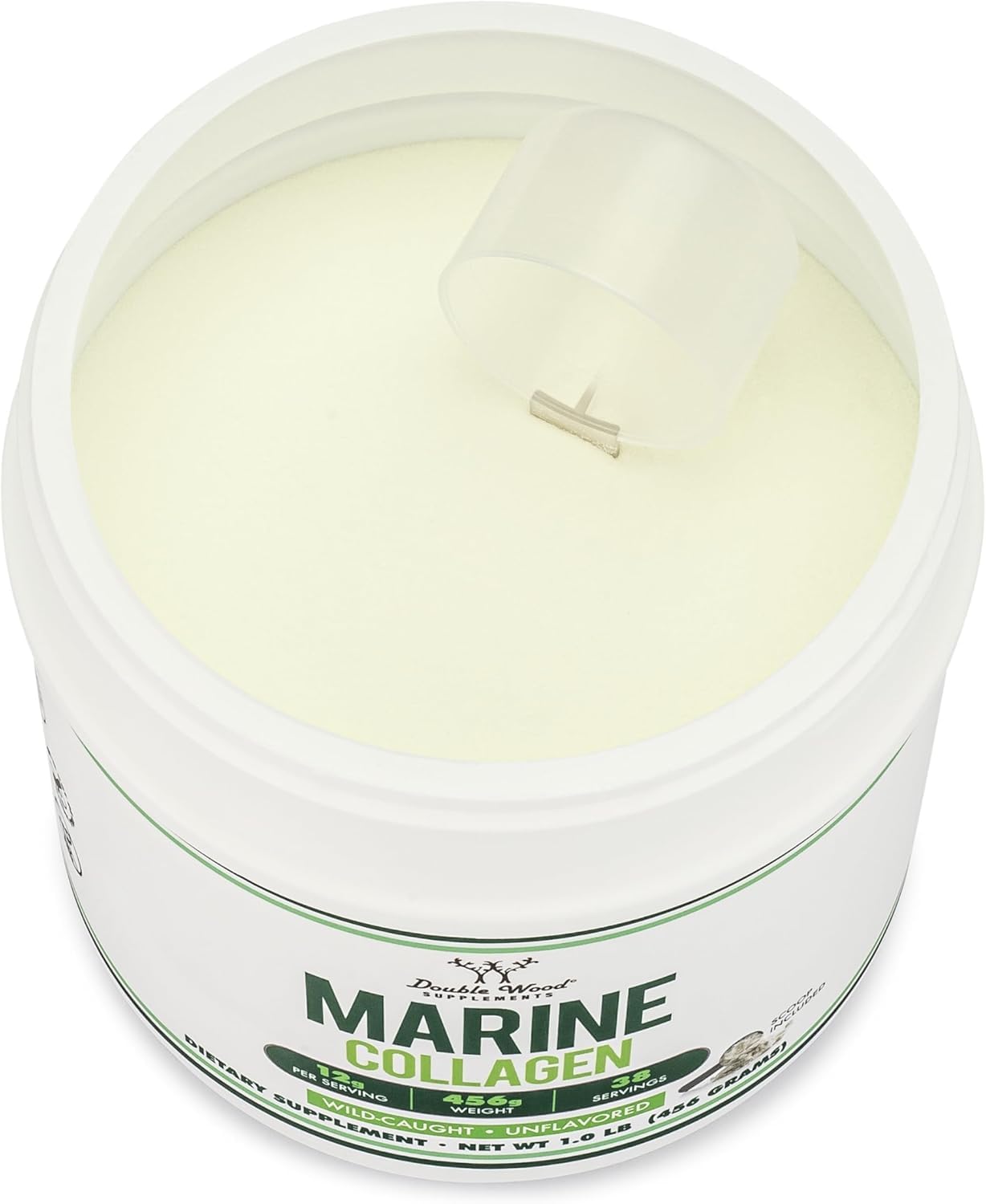 Double Wood Wildcaught Fish Collagen Jar emphasizes wild-source collagen with no fillers