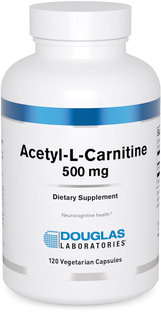 Douglas Laboratories Acetyl L-Carnitine 500 mg bottle front promoting brain support.