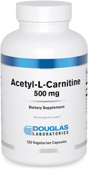Douglas Laboratories Acetyl L-Carnitine 500 mg bottle front promoting brain support.