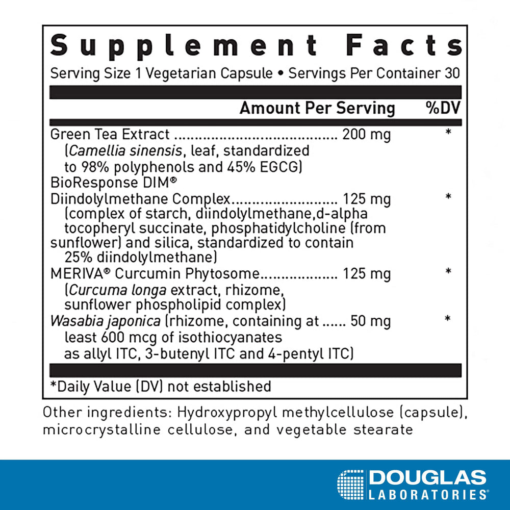 Douglas Laboratories DIM Enhanced bottle side view highlighting capsule count and dosing