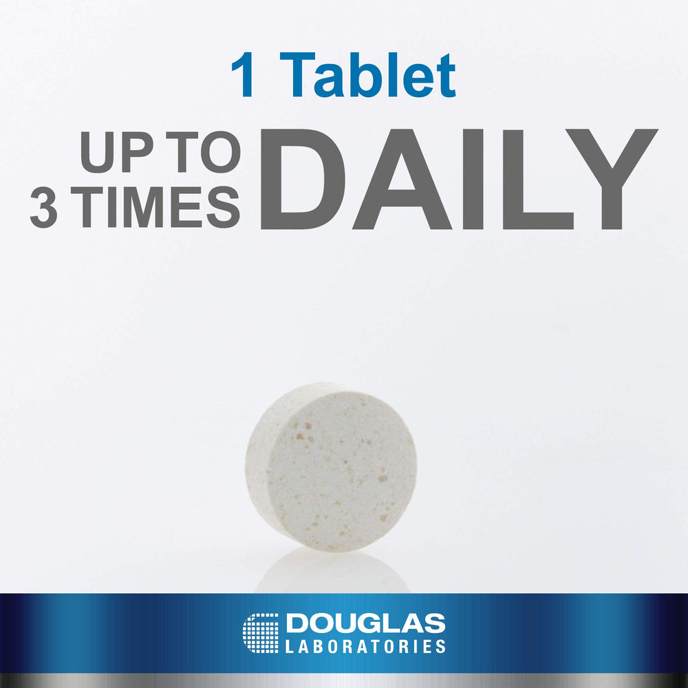 Close-up of Douglas Laboratories Gluten-Dairy Ultra Enzyme tablet for gluten digestion.