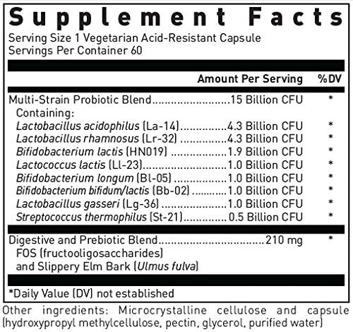 Close-up of Douglas Laboratories Multi-Probiotic 15 Billion capsules highlighting acid-resistant design for reliable delivery