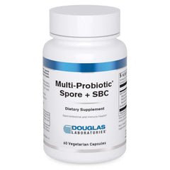 Douglas Laboratories Multi-Probiotic Spore SBC bottle front shows easy-to-swallow capsules for gut support.