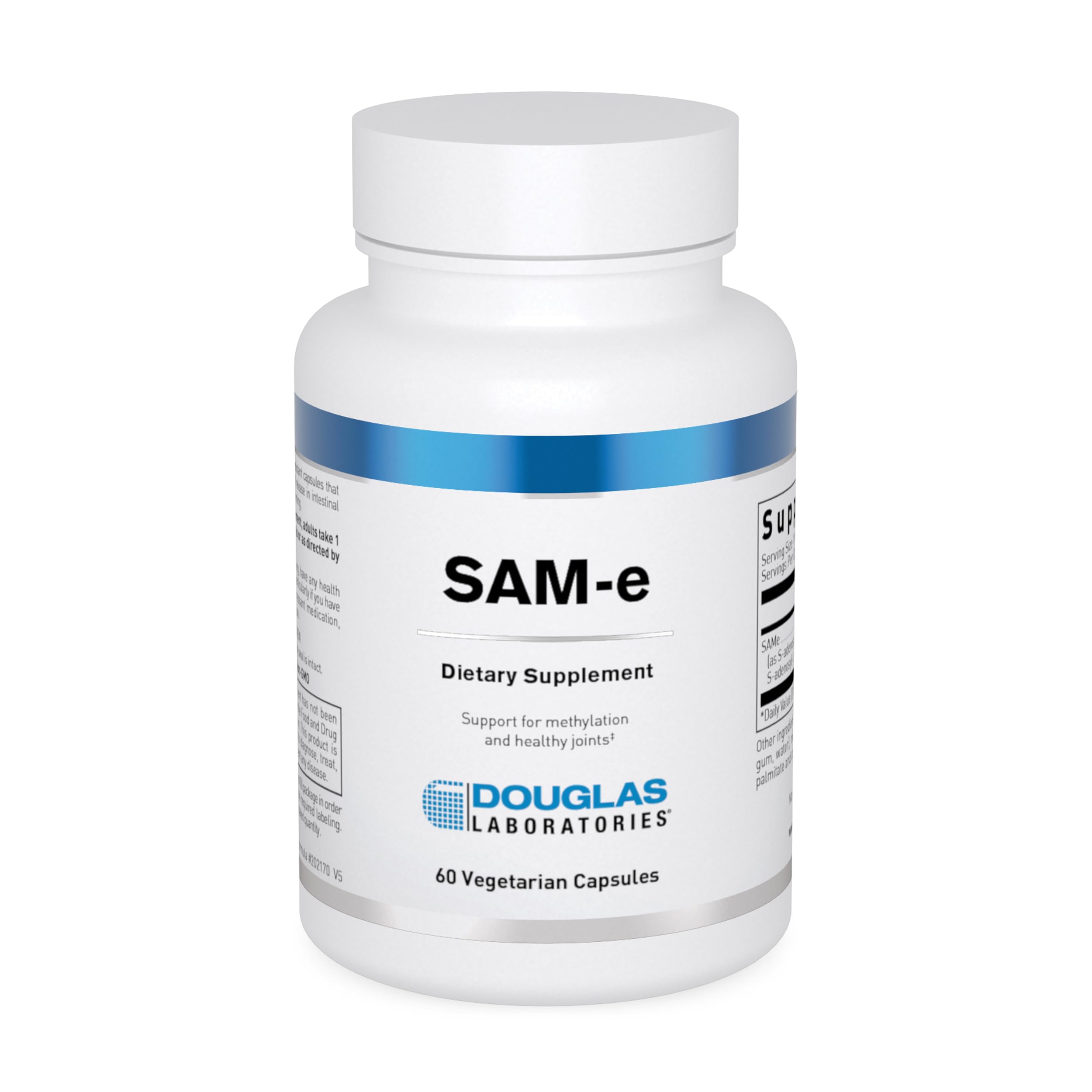 Douglas Laboratories SAM-e bottle label highlights quality and ingredient profile for joint support.