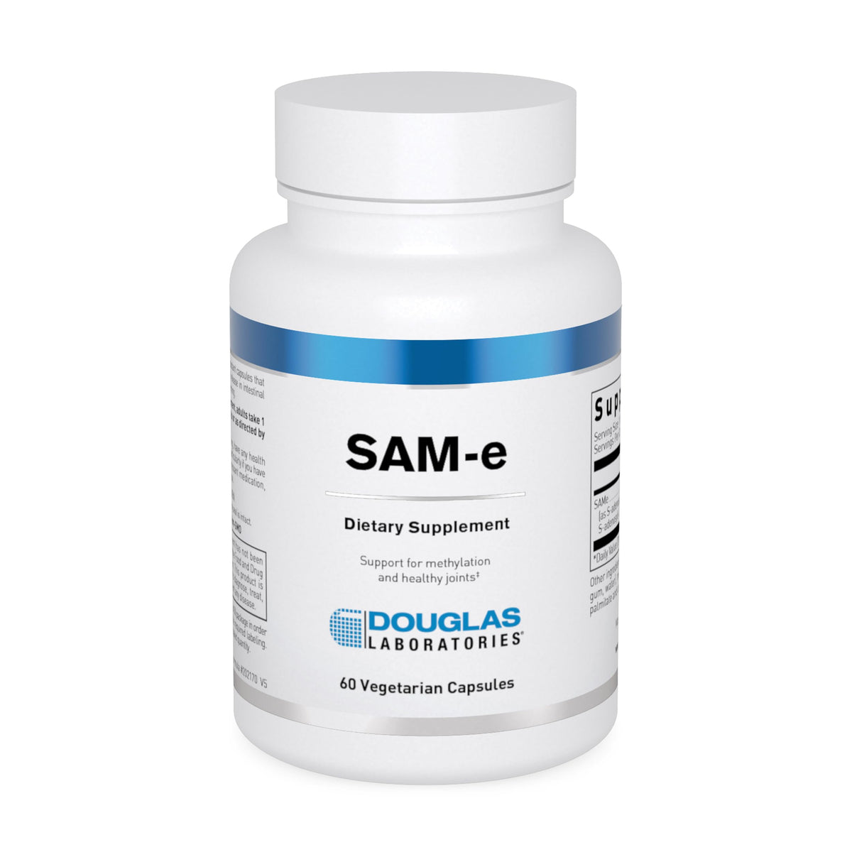 Douglas Laboratories SAM-e bottle label highlights quality and ingredient profile for joint support.
