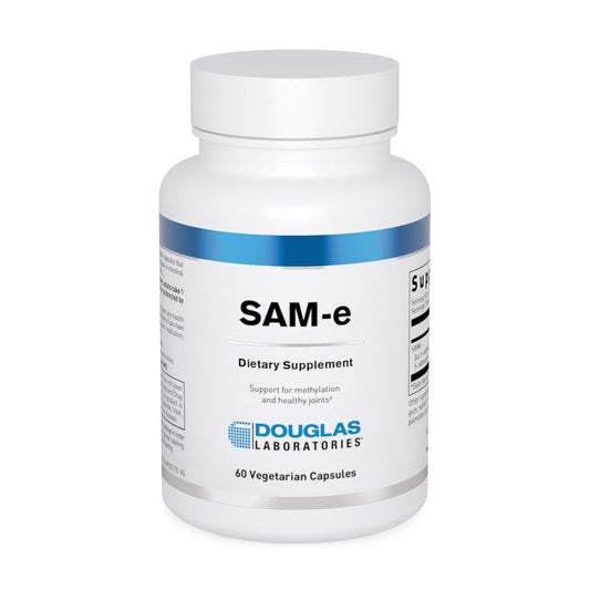 Douglas Laboratories SAM-e bottle label highlights quality and ingredient profile for joint support.